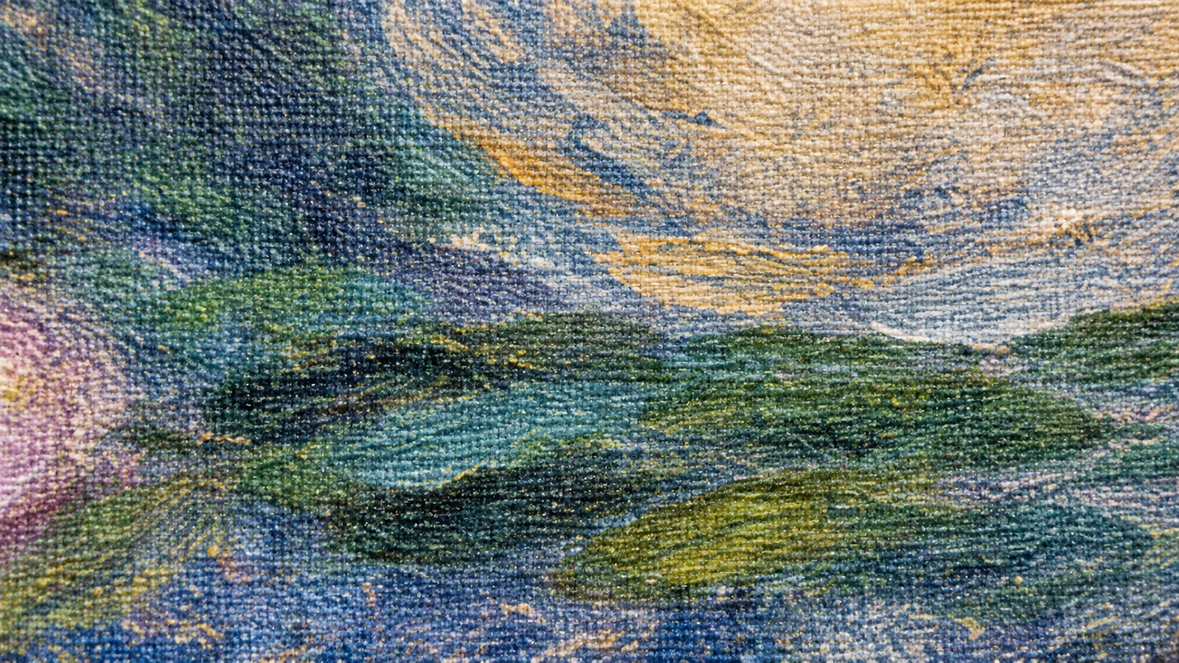 Macrodetail van een vlakke print op canvasstructuur