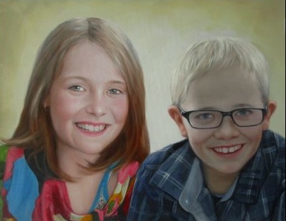 Detail van een bestaand openbaar handgeschilderd portret in olieverf